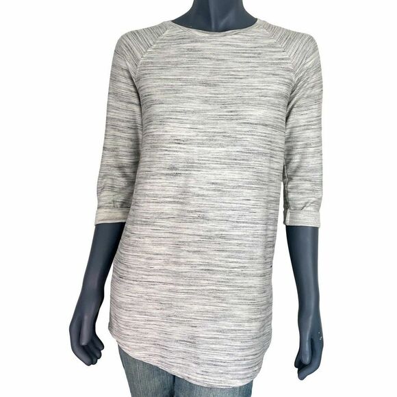 Topshop Tops - TopShop Womens Knit Top Gray Crew Neck Heathered Half Sleeves Tunic Zip Casual 2